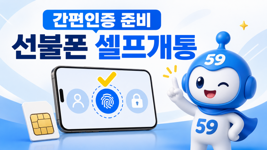 간편인증 하나가 준비됐다면 59만모바일에서 선불폰 개통을 시작하세요