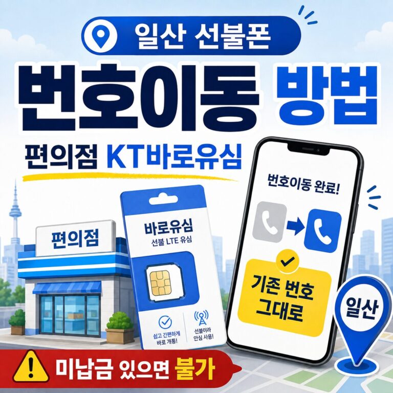 일산 선불폰 번호이동, 편의점 KT바로유심으로 기존 번호 그대로